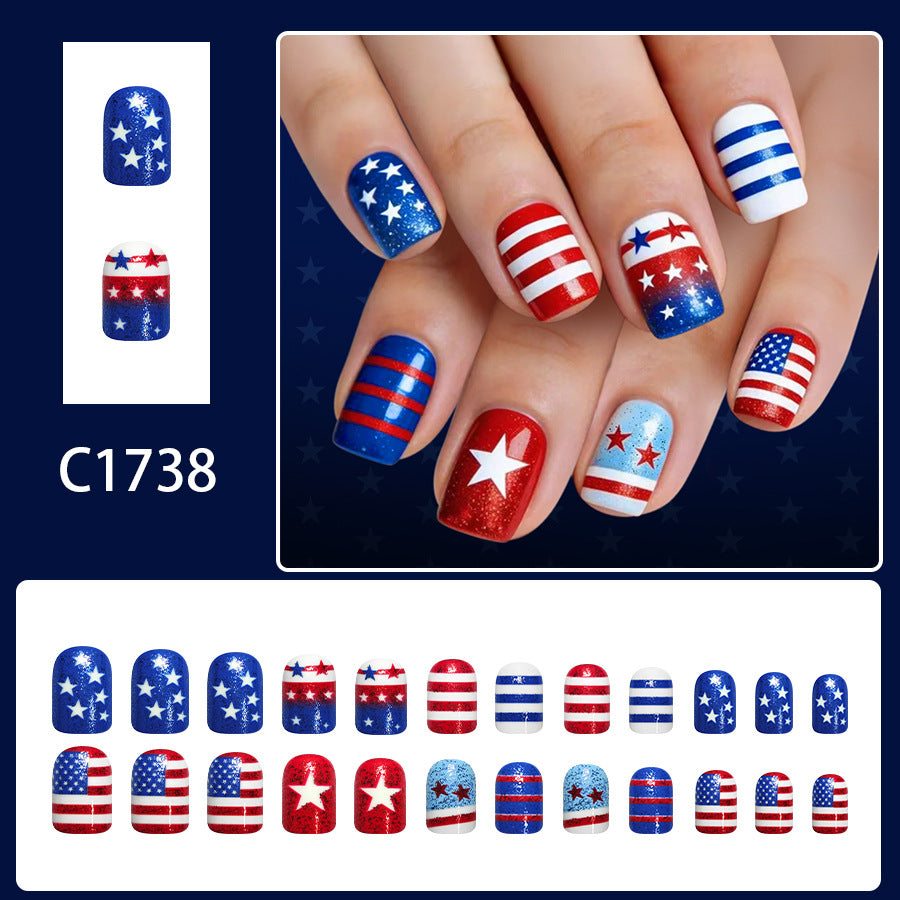 No.JNU7 Striped Glitter Fingernails Patch 24pcs/Set