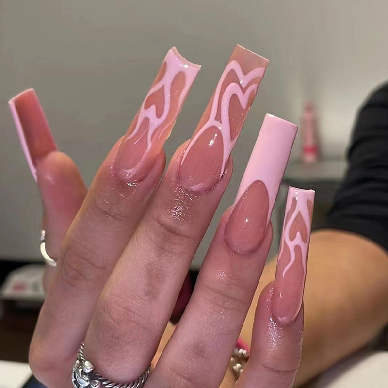 No.F554 Pink Heart Fingernails Patch 24pcs/Set