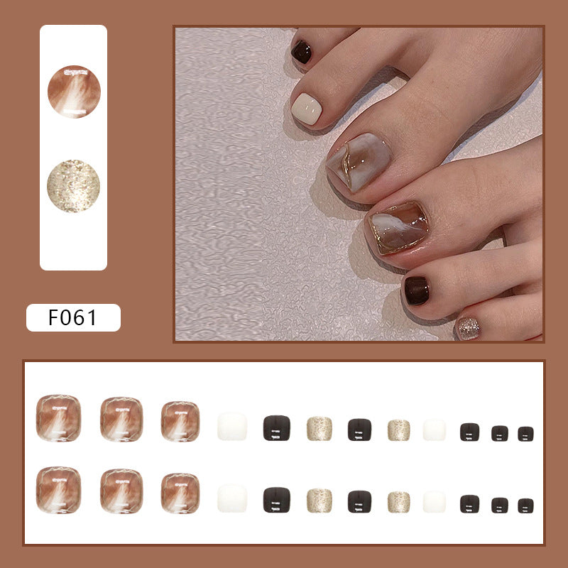 No.11 Retro Smudge Short Squoval Press On Toenails 24pcs/Set