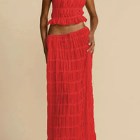 Halterneck Backless Pleated Tiered Skirt Two-piece Set