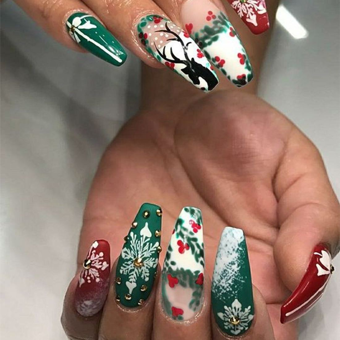 No.CM66 Christmas Elk Snowflake Fingernails Patch 24pcs/Set