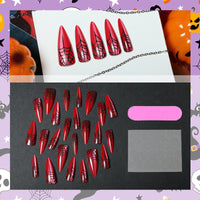 No.AW177 Halloween Red Cat‘s Eye Spider Web Fingernails Patch 24pcs/Set
