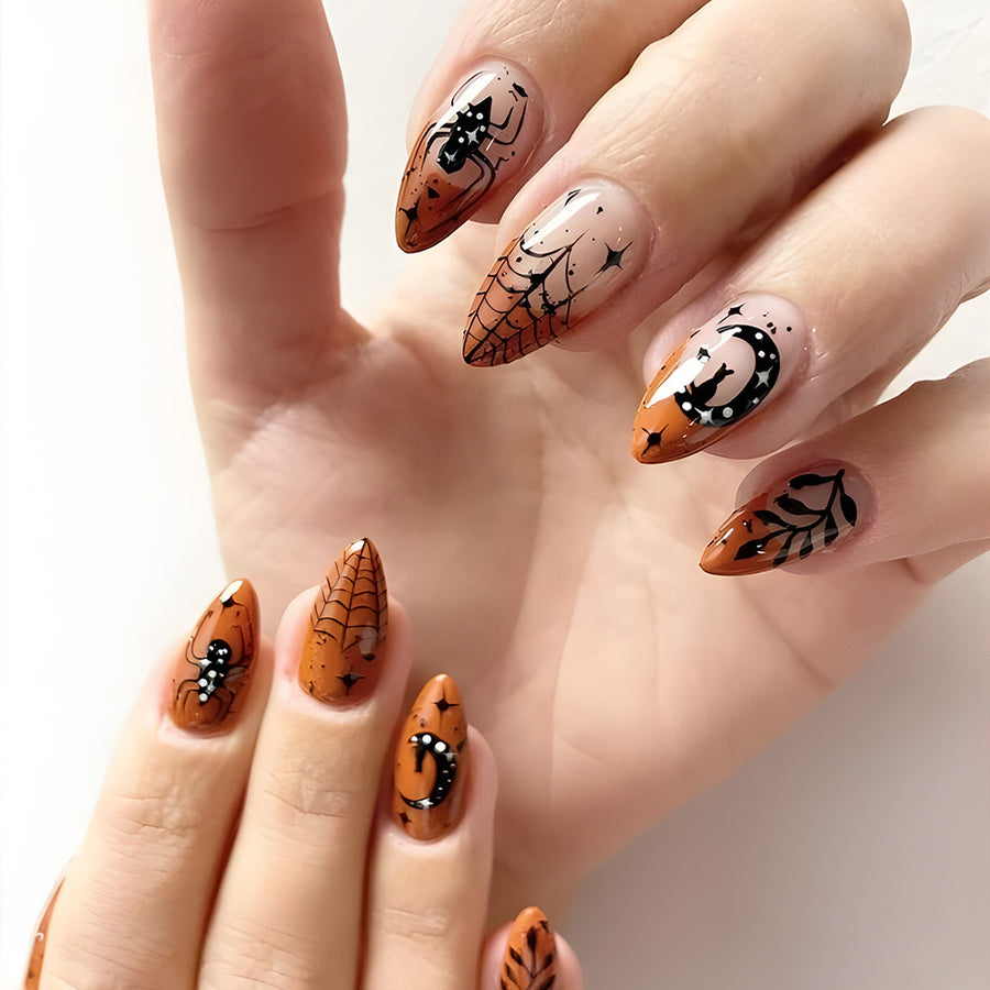 No.AW118 Halloween Orange Fingernails Patch 24pcs/Set