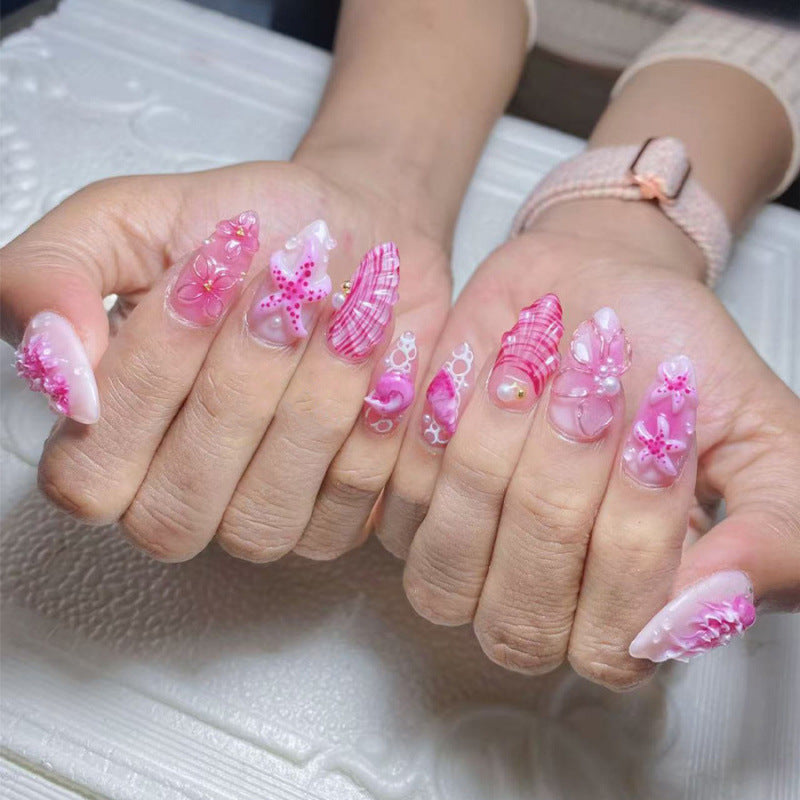 No.BH47 Pink Flower Fingernails Patch 30pcs/Set