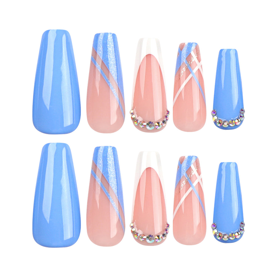 No.CM54 Christmas Blue Fingernails Patch 24pcs/Set