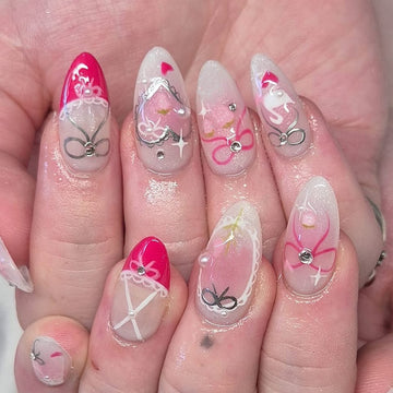 No.F466 Pink Flash Diamond Fingernails Patch 24pcs/Set