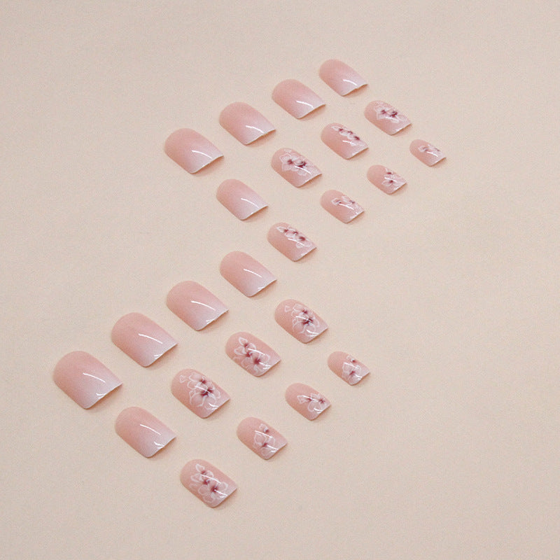 No.F30 White Flowers Gradient Fingernails Patch 24pcs/Set