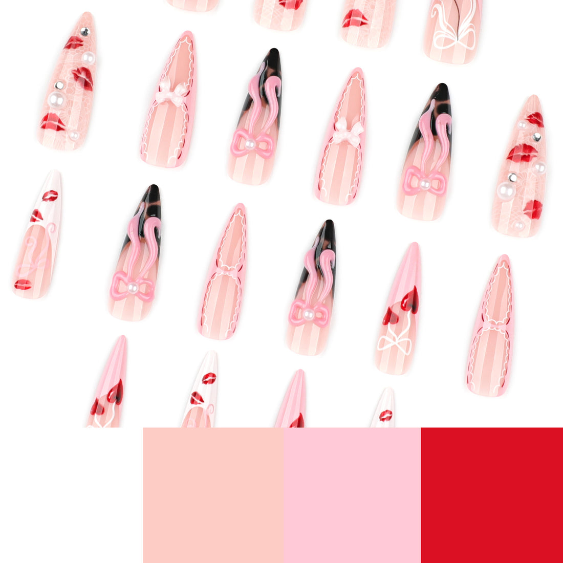 No.VN73 Valentine’s Red Lip Print Press-On Nails Set (24 Pcs)