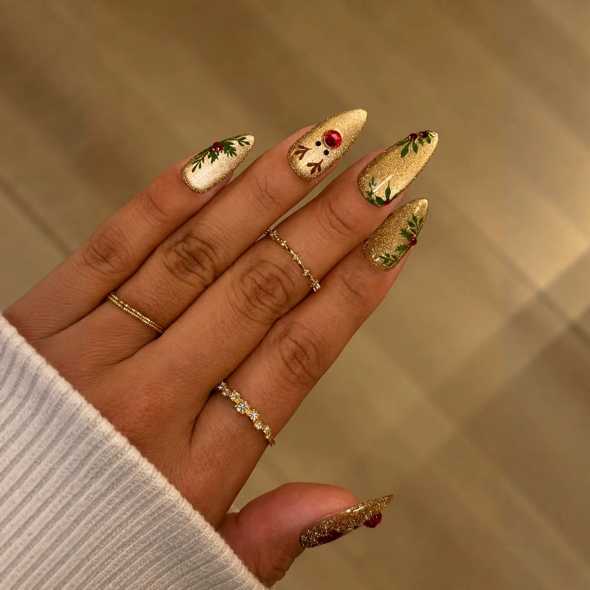 No.CM124 Christmas Gold Cat's Eye Fingernails Patch 24pcs/Set
