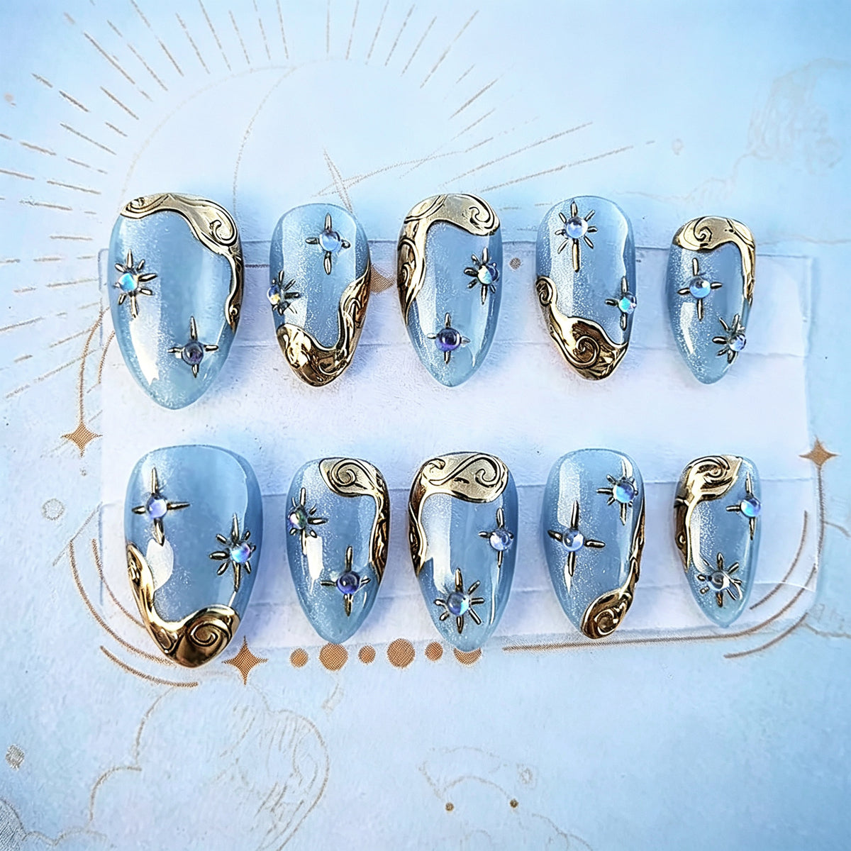 No.F821 Blue Cat's Eye Fingernails Patch 30pcs/Set