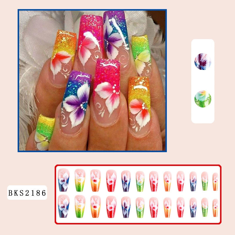 No.F261 Colorful Flowers Fingernails Patch 24pcs/Set