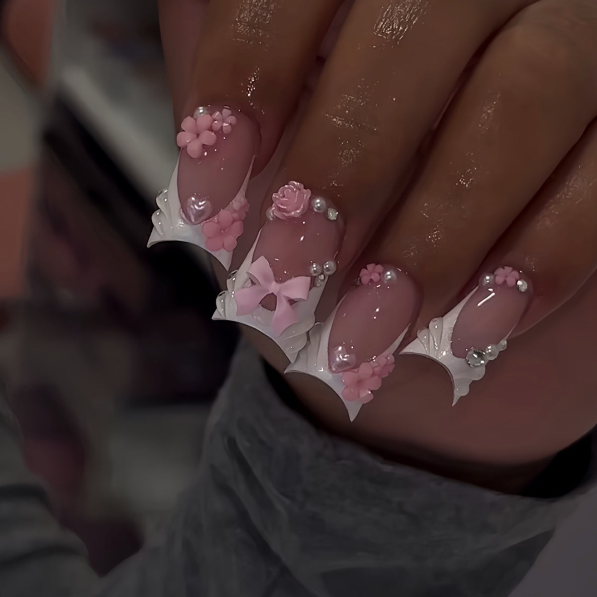 No.F685 Flower Bow Fingernails Patch 24pcs/Set