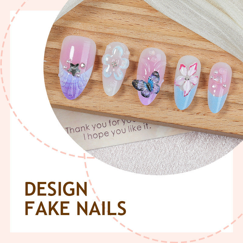 No.BH50 Blue Flowers Fingernails Patch 30pcs/Set