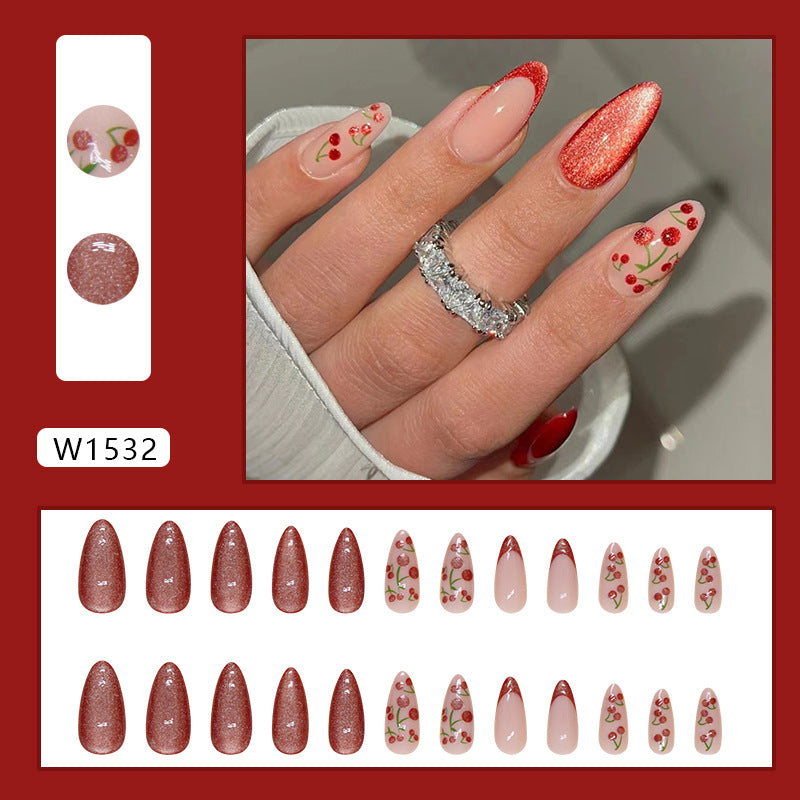 No.F566 Red Cat's Eye Fingernails Patch 24pcs/Set