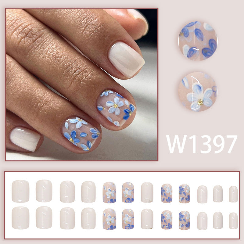 No.F82 Blue Retro Flower Fingernails Patch 24pcs/Set