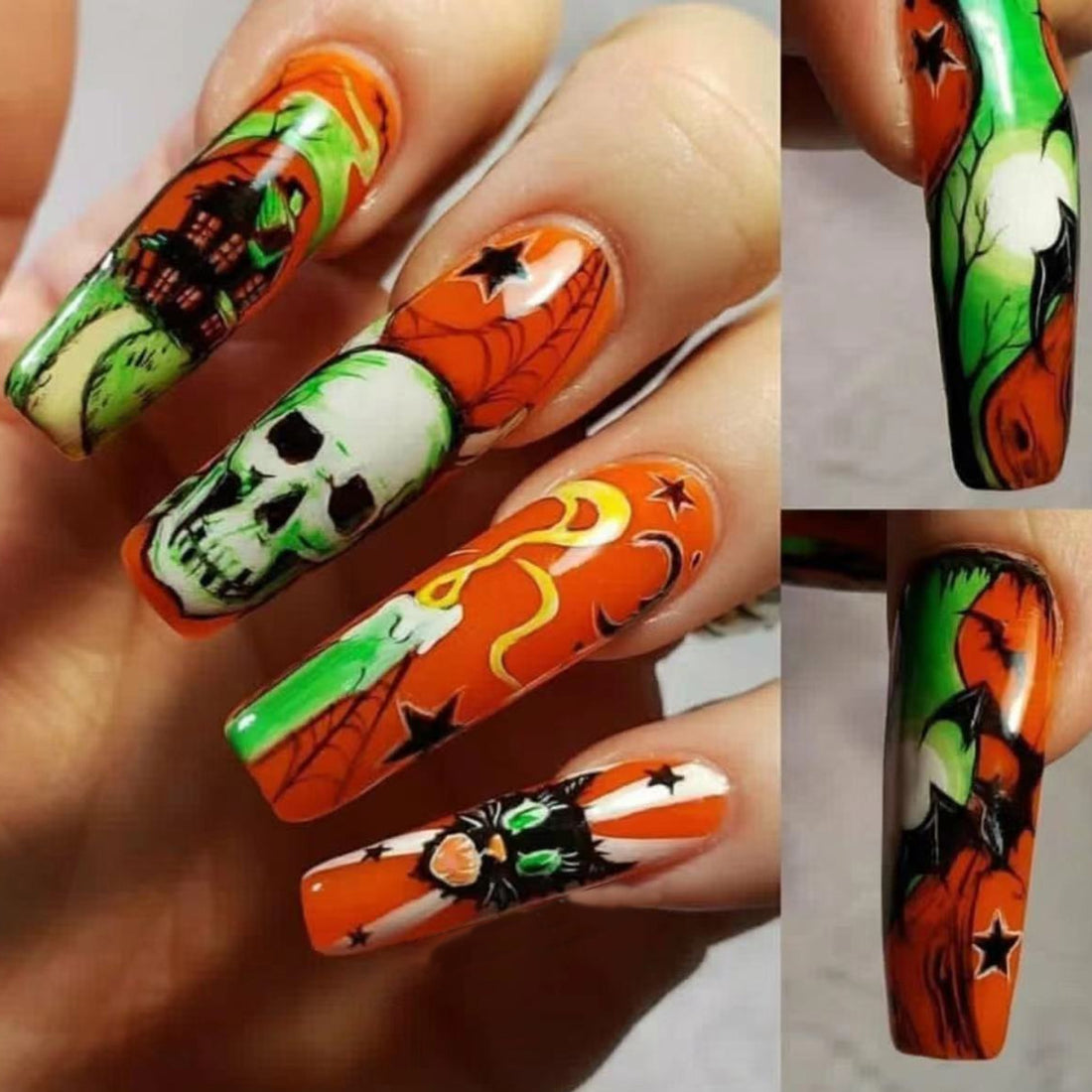 No.AW99 Halloween Spooky Green Skull Fingernails Patch 24pcs/Set