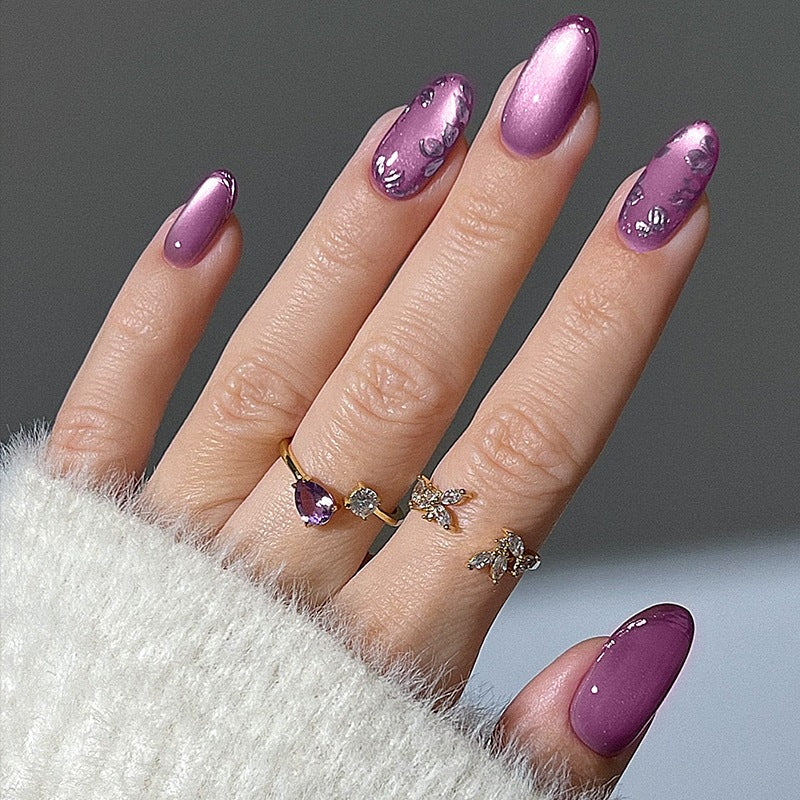 No.F598 Purple Cat's Eye Fingernails Patch 24pcs/Set