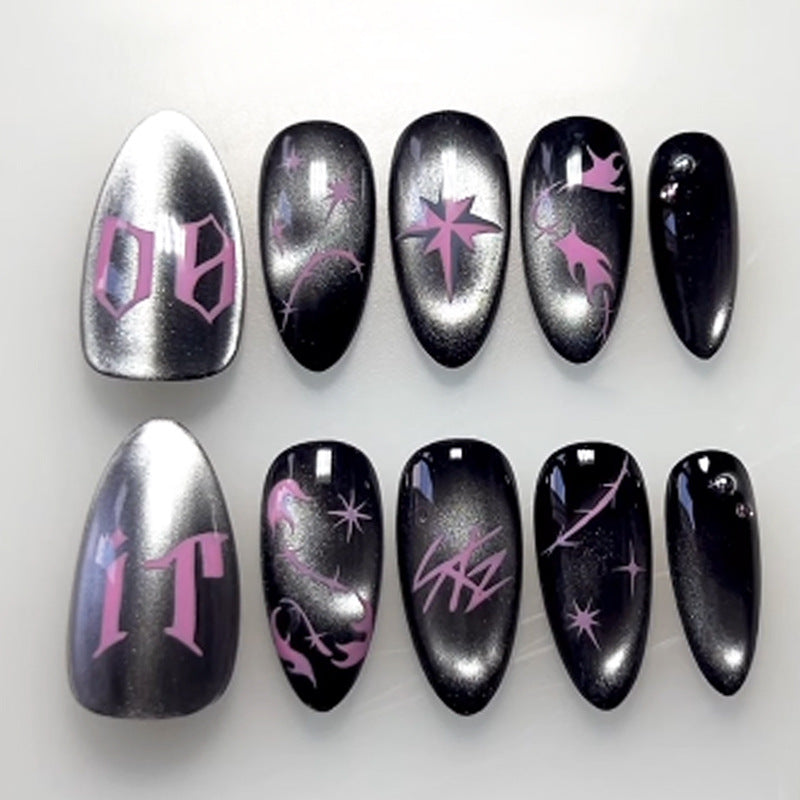 No.F580 Black Cat's Eye Fingernails Patch 24pcs/Set