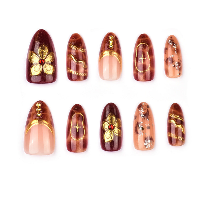 No.F828 Brown Flower Fingernails Patch 24pcs/Set