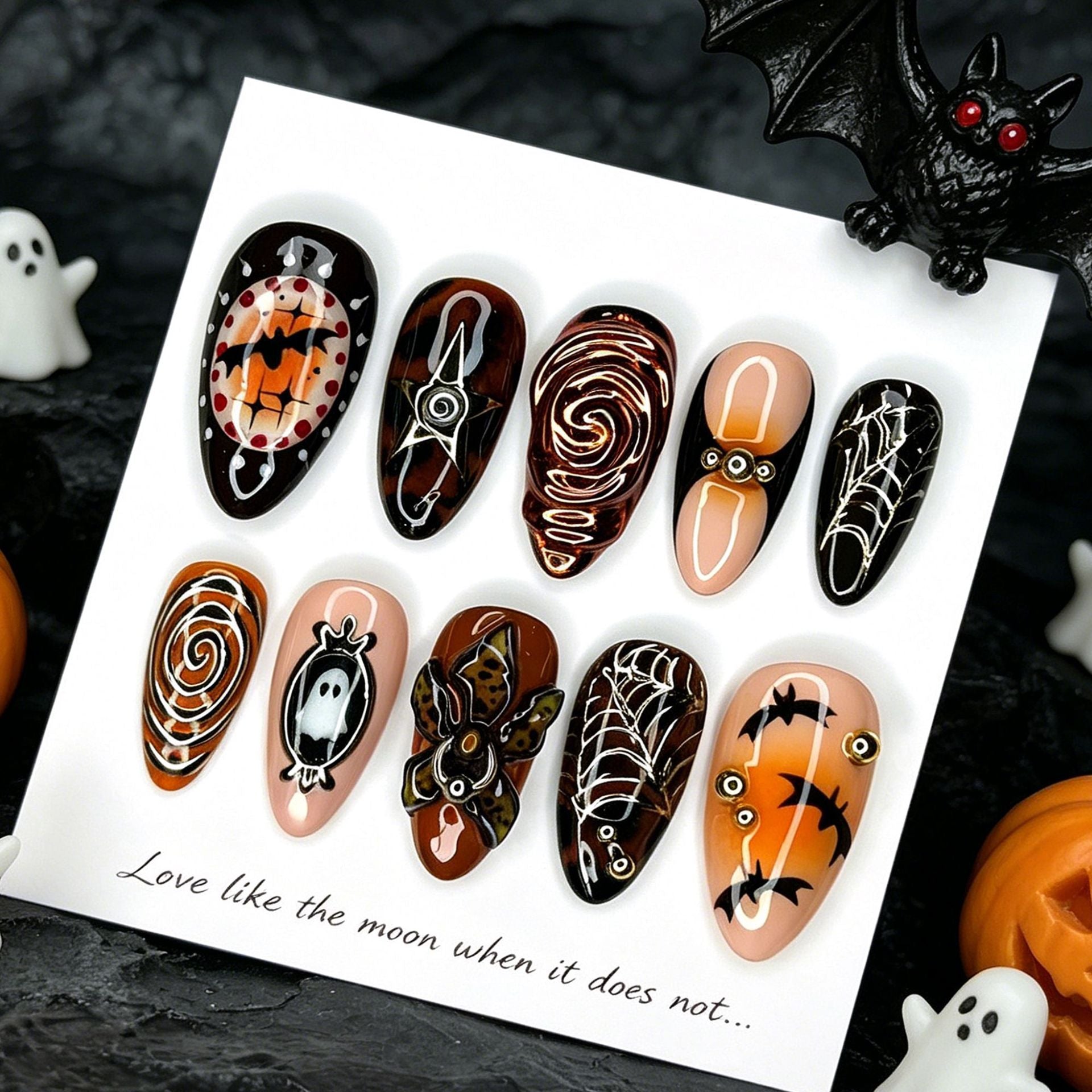 No.AW181 Halloween Black Flowers Fingernails Patch 24pcs/Set