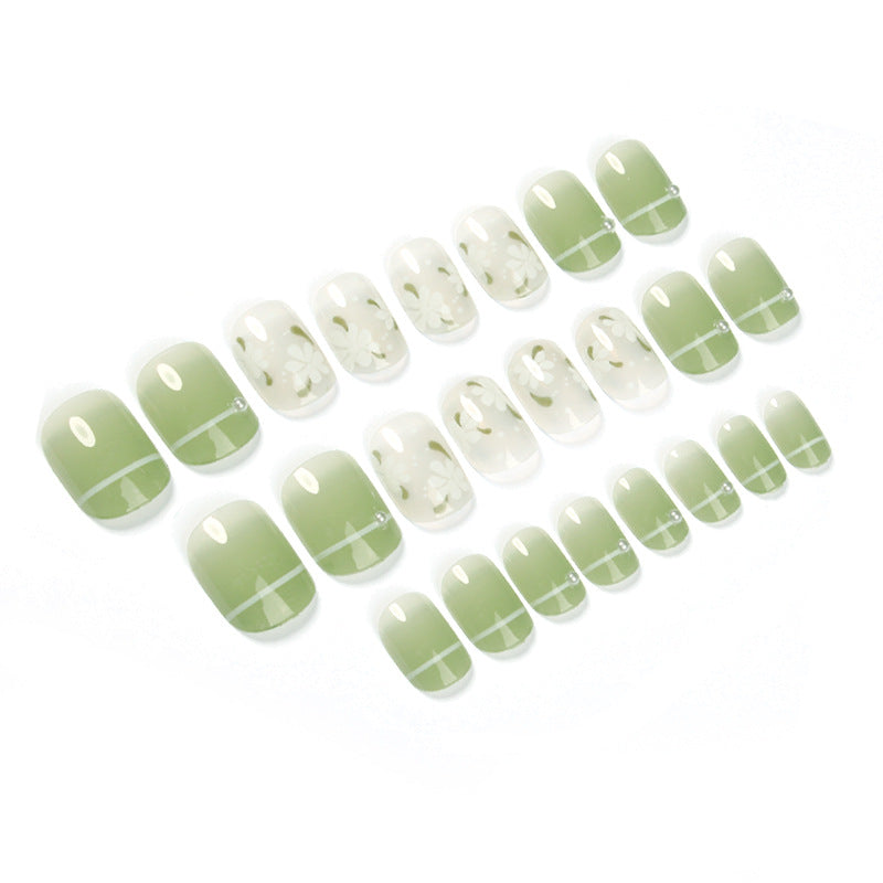 No.F514 Green Floral Fingernails Patch 24pcs/Set