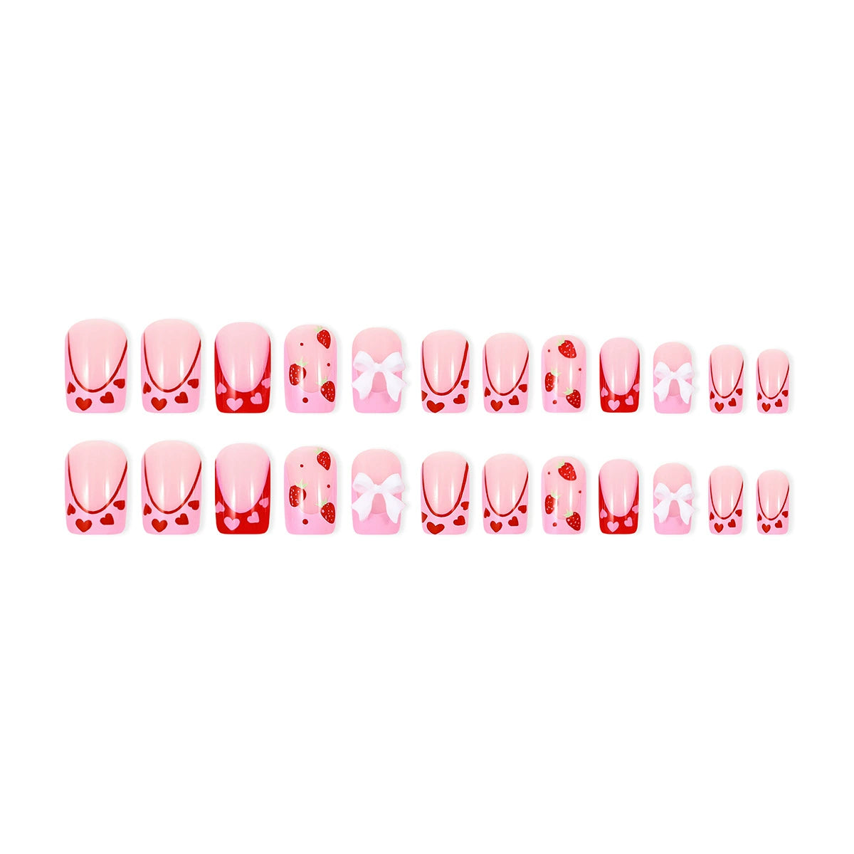 No.F263 Strawberry Bow Fingernails Patch 24pcs/Set
