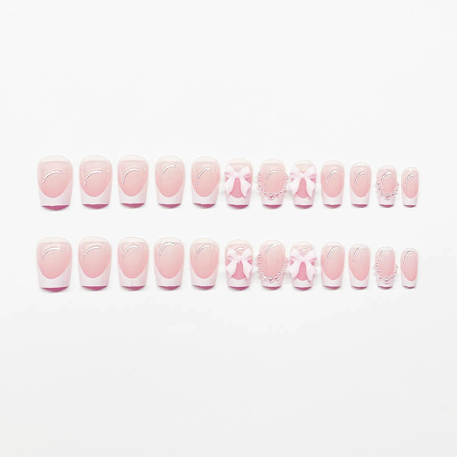 No.F270 Pink Bow Fingernails Patch 24pcs/Set