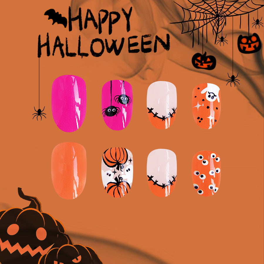 No.AW39 Halloween Pumpkin Orange Fingernails Patch 24pcs/Set