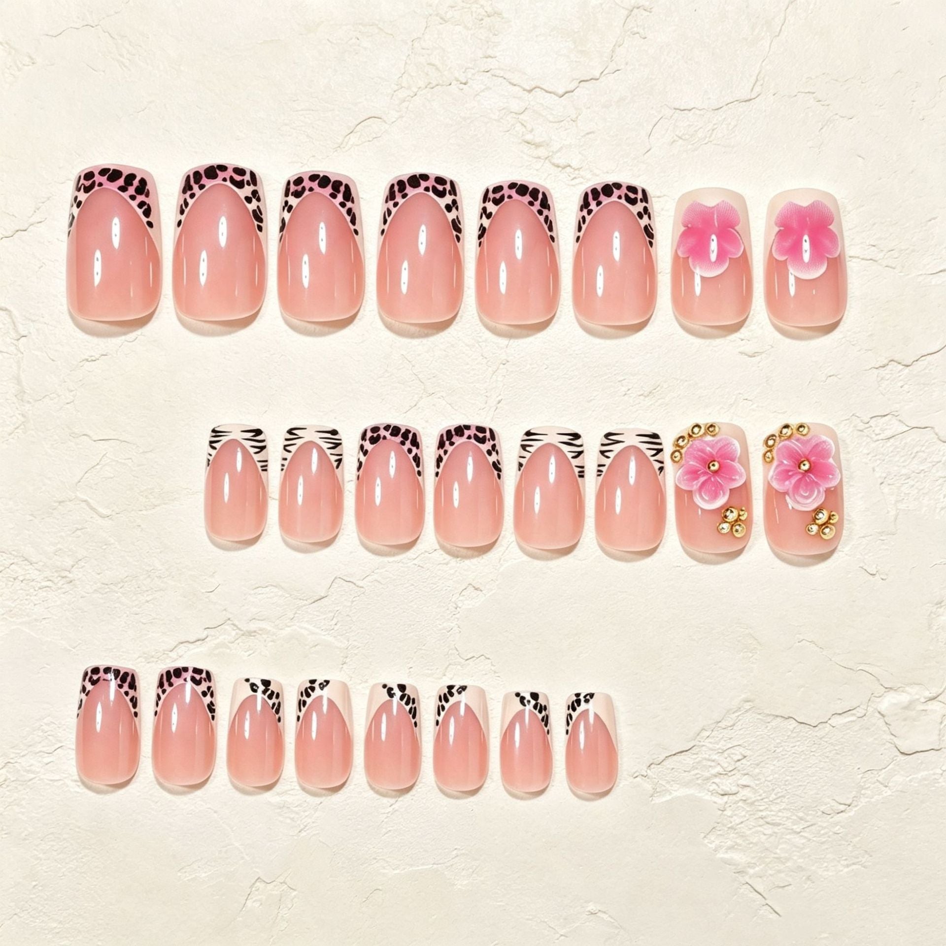 No.F747 Floral Leopard Print Fingernails Patch 24pcs/Set