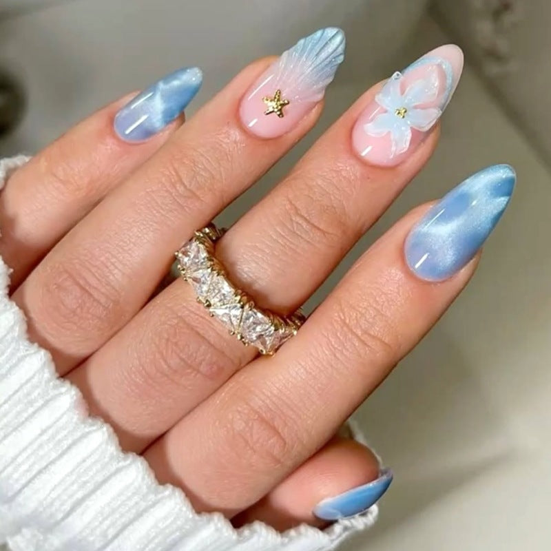 No.F615 Blue Cat's Eye Fingernails Patch 30pcs/Set