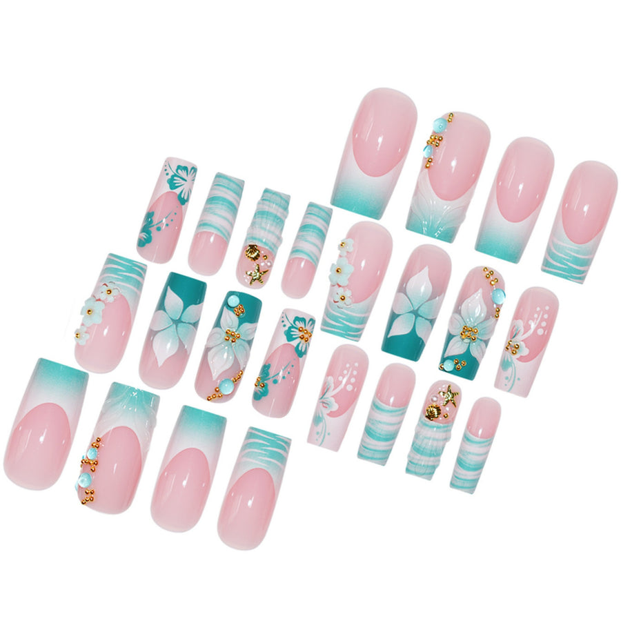 No.F508 Blue-Green Fingernails Patch 24pcs/Set