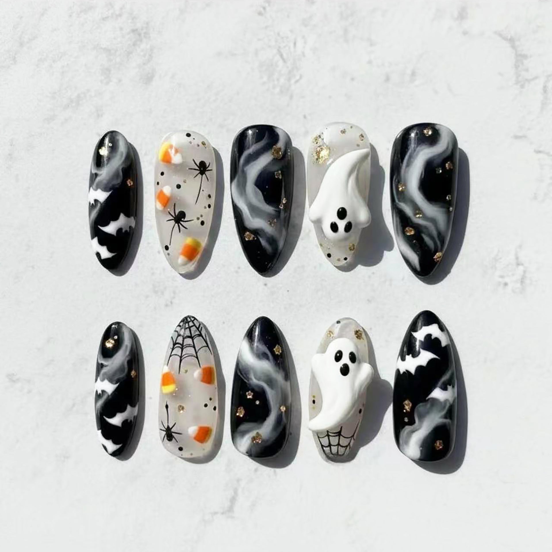 No.AW184 Halloween Dark Spider Web Fingernails Patch 24pcs/Set