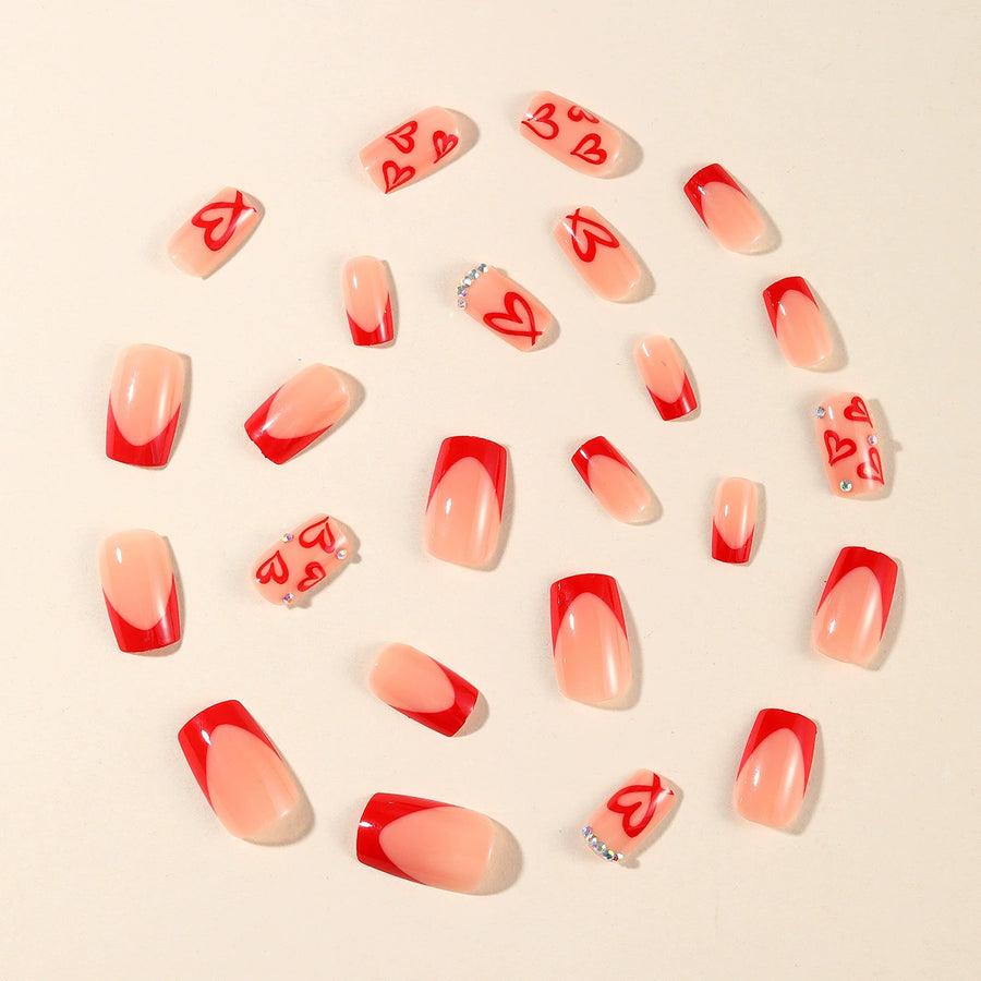 No.VN37 Red Heart Fingernails Patch 24pcs/Set