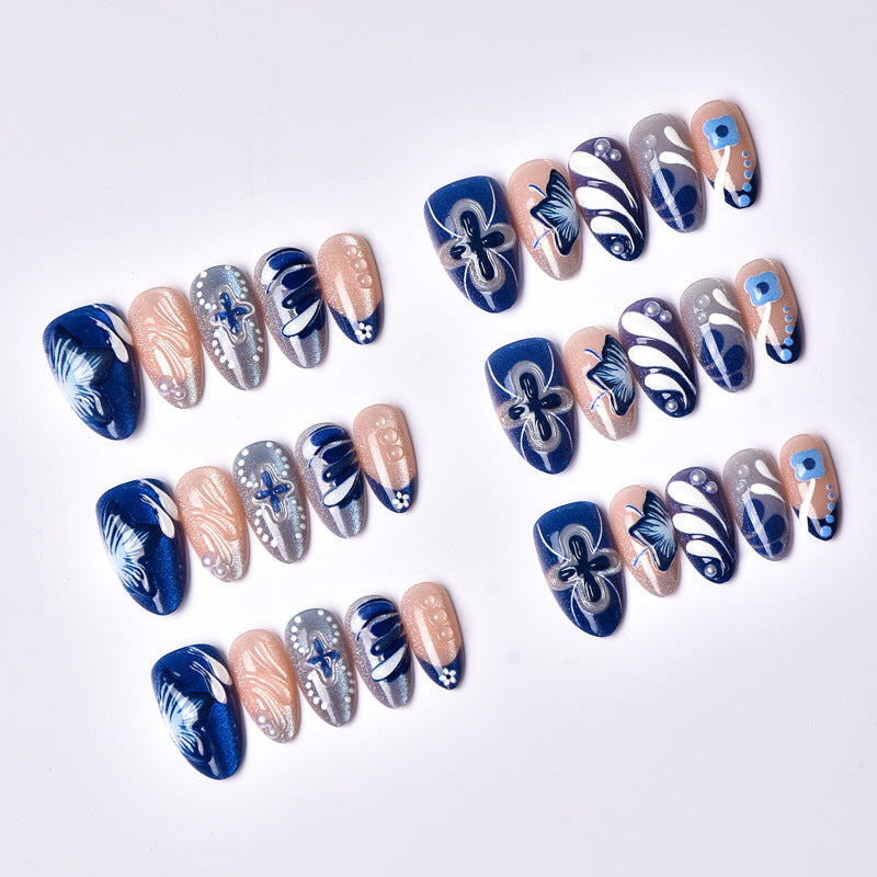 No.BH23 Blue Flower Fingernails Patch 24pcs/Set