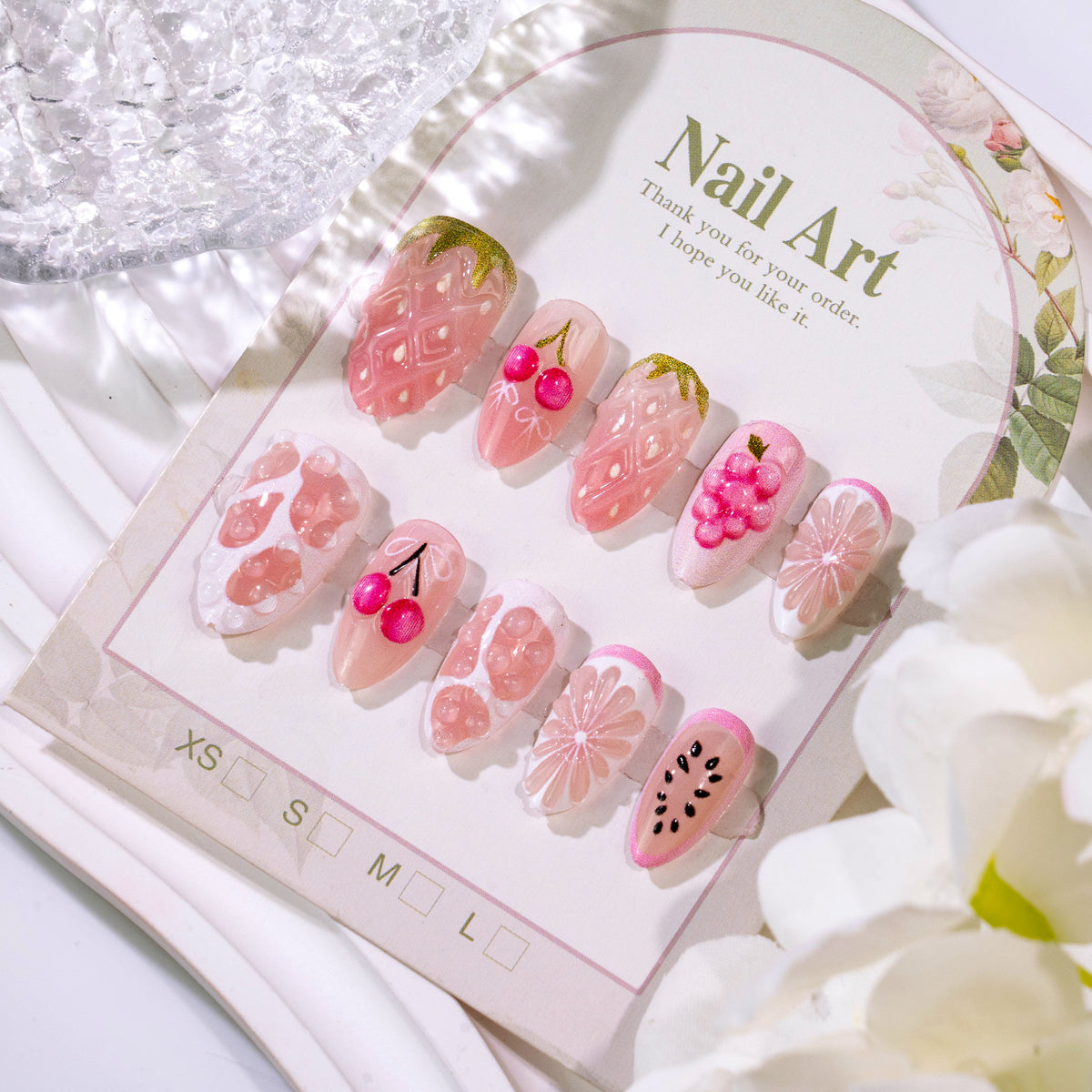 No.BH62 Pink Cherry Fingernails Patch 24pcs/Set