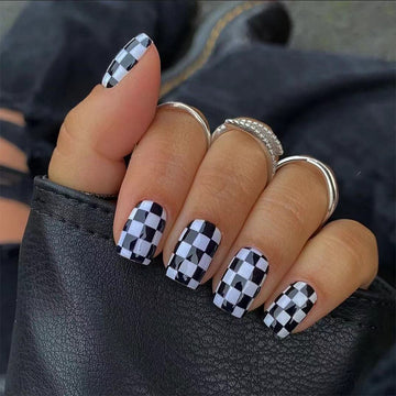 No.F108 Black&White Plaid Fingernails Patch 24pcs/Set