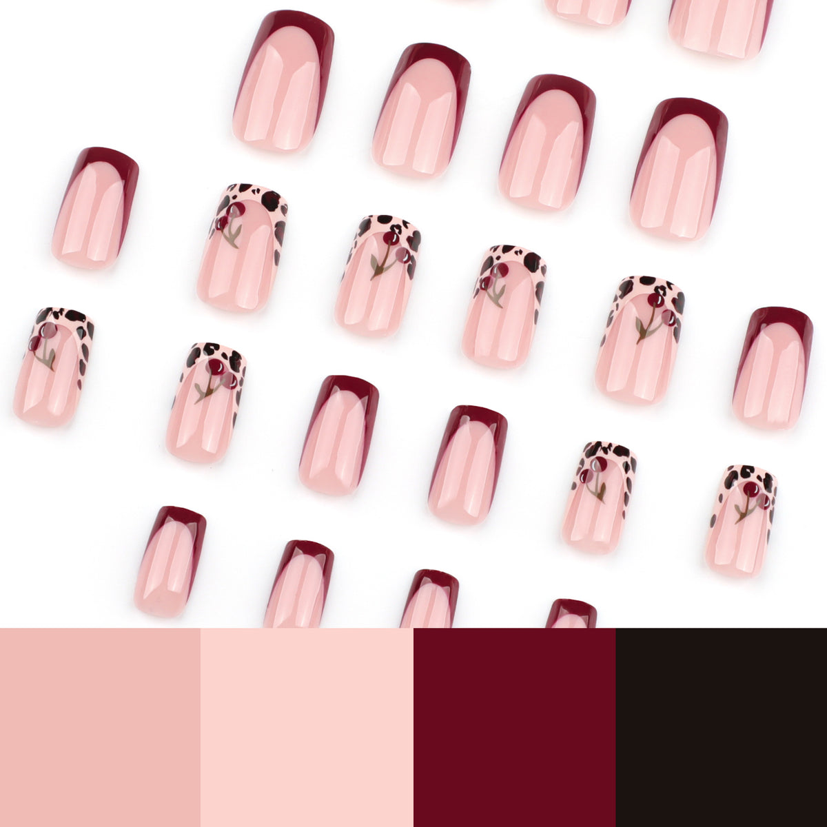 No.F641 Leopard Cherry Fingernails Patch 24pcs/Set