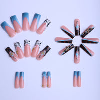 No.F532 Blue Flowers Fingernails Patch 24pcs/Set