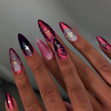 No.F453 Crimson Star Fingernails Patch 24pcs/Set