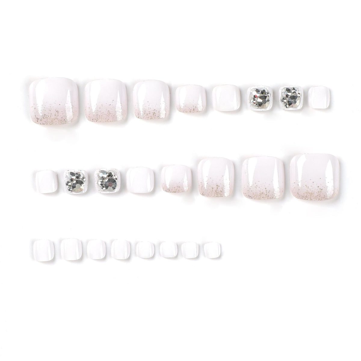White Wearable Glitter Patch Toenail 24pcs/Set