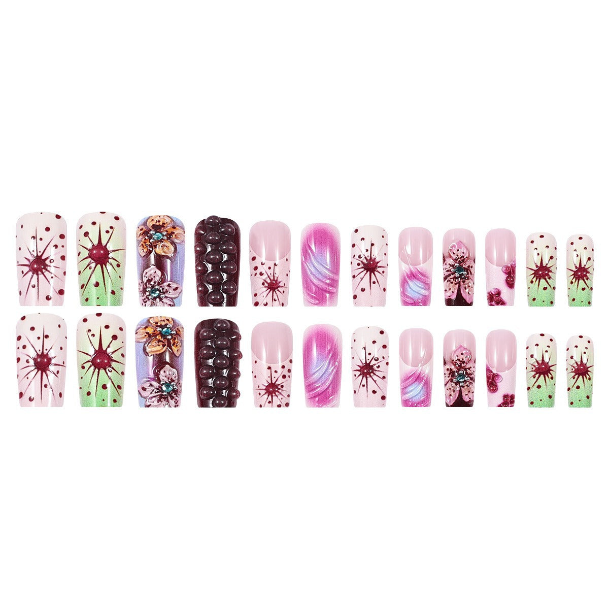 No.F498 Ripple Flowers Fingernails Patch 24pcs/Set