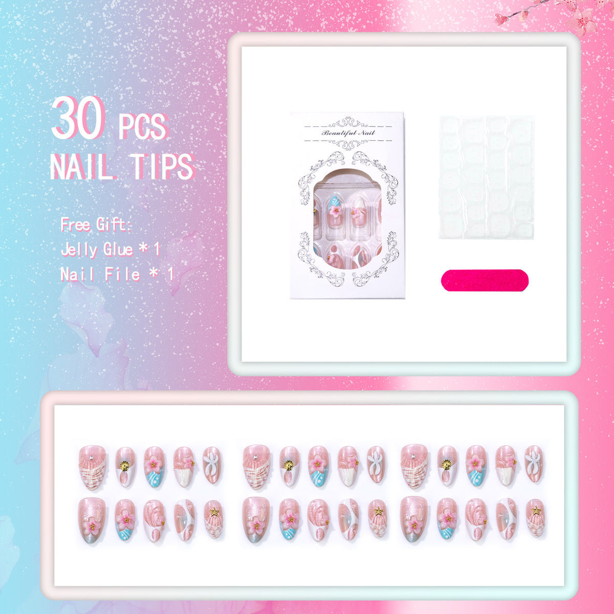 No.BH69 Flowers Fingernails Patch 30pcs/Set