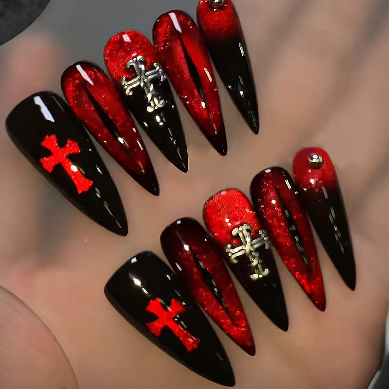 No.AW163 Halloween Red Cat's Eye Fingernails Patch 24pcs/Set