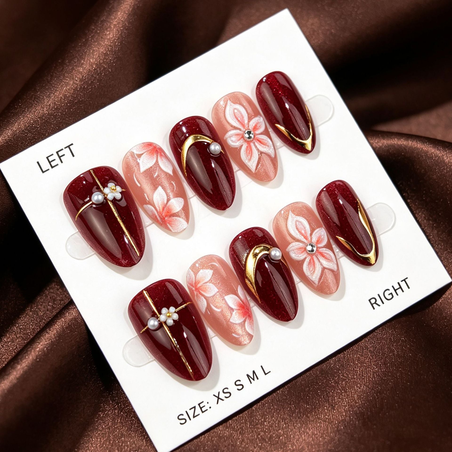 No.F850 Wine Red Cat's Eye Fingernails Patch 30pcs/Set