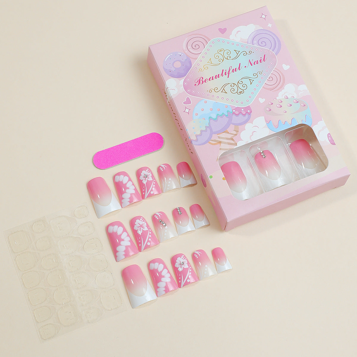 No.VN27 Flower Diamond Fingernails Patch 24pcs/Set