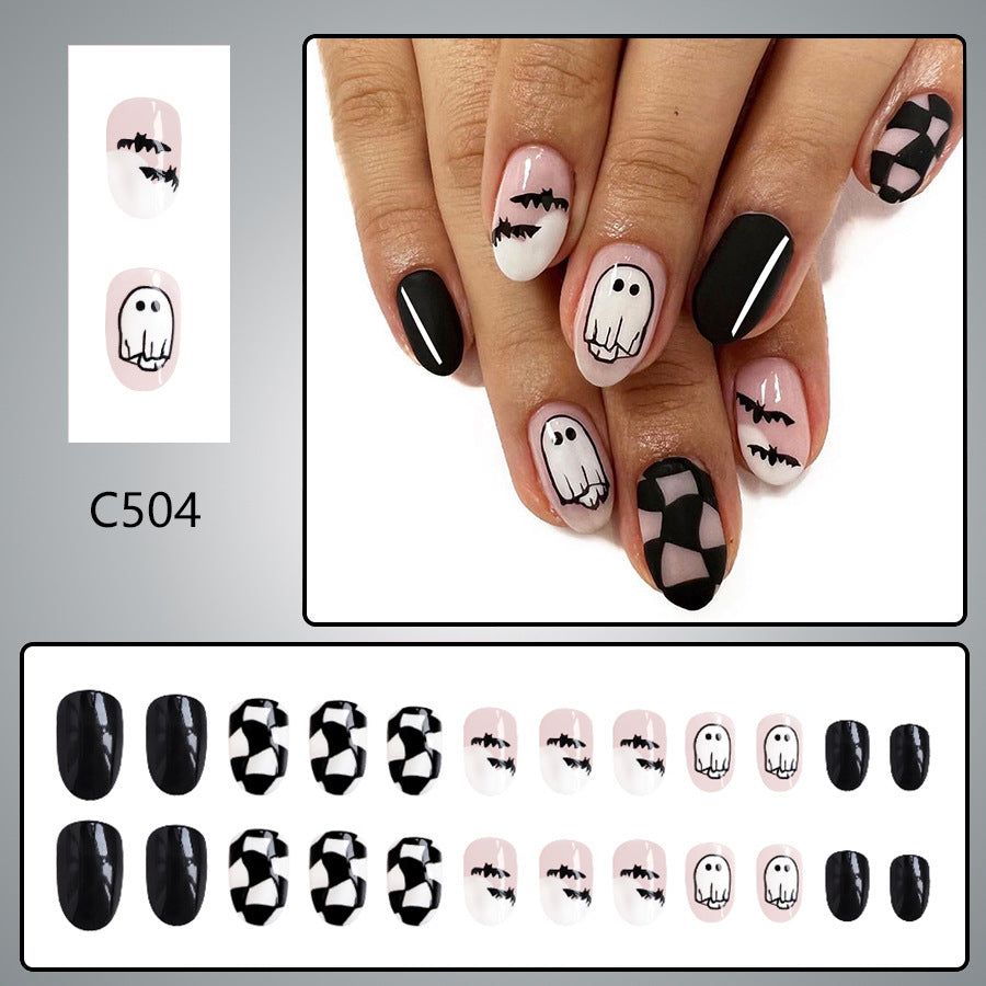 No.AW45 Halloween Bat Ghost Plaid Fingernails Patch 24pcs/Set