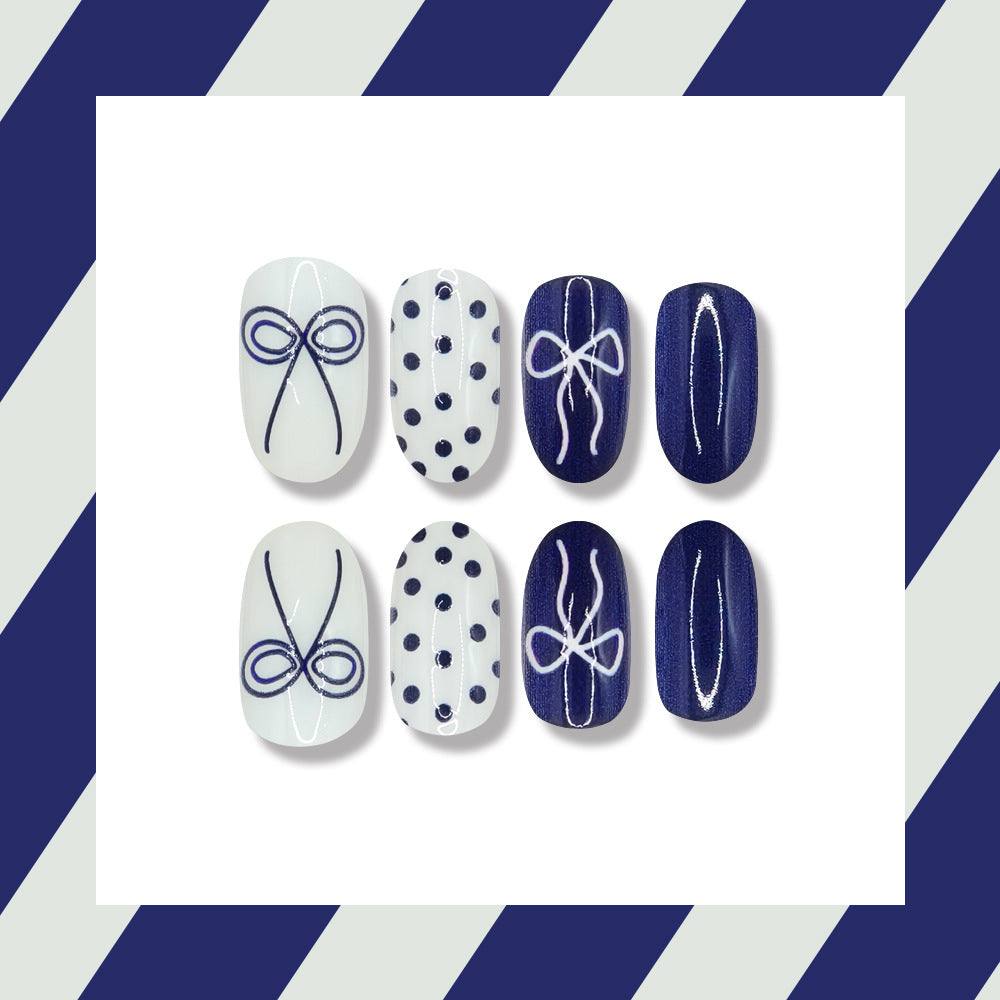 No.F756 Dark Blue Bow Fingernails Patch 24pcs/Set