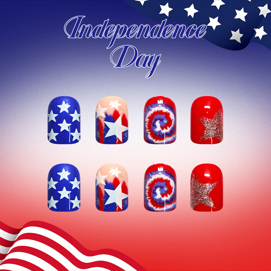 No.JNU32 Red & Blue Fingernails Patch 24pcs/Set