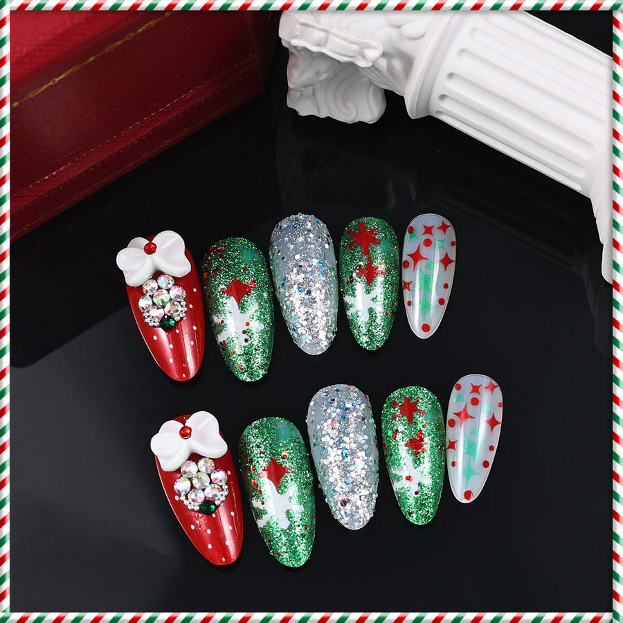 No.CM65 Christmas Pearl Diamond Fingernails Patch 24pcs/Set