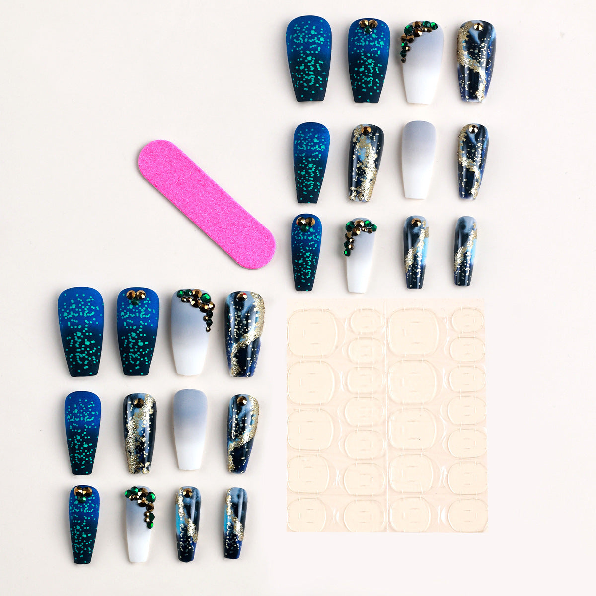 No.F425 Blue Gradient Fingernails Patch 24pcs/Set